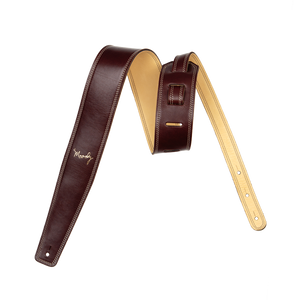 Moody Leather 2.5" Leather Backed Guitar Strap - Brown/Cream — handmade Italian leather guitar strap made in USA