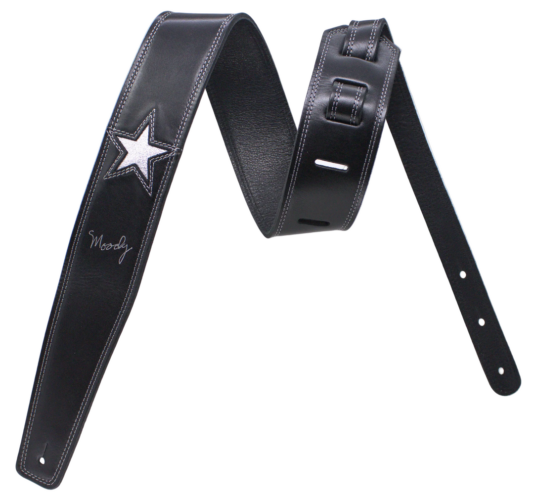 2.5" 1 Platinum STAR Leather Backed Guitar Strap
