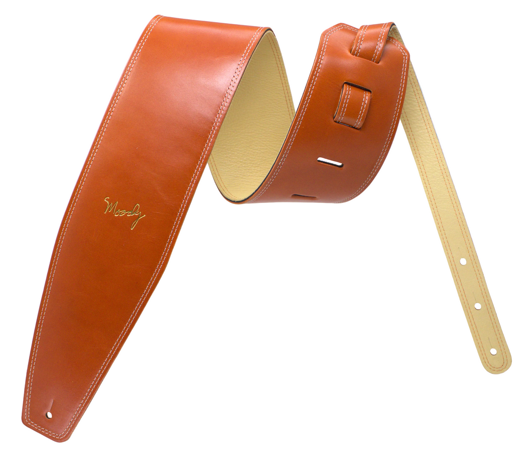 4.0" Leather Backed Guitar Strap - Burnt Orange/Cream