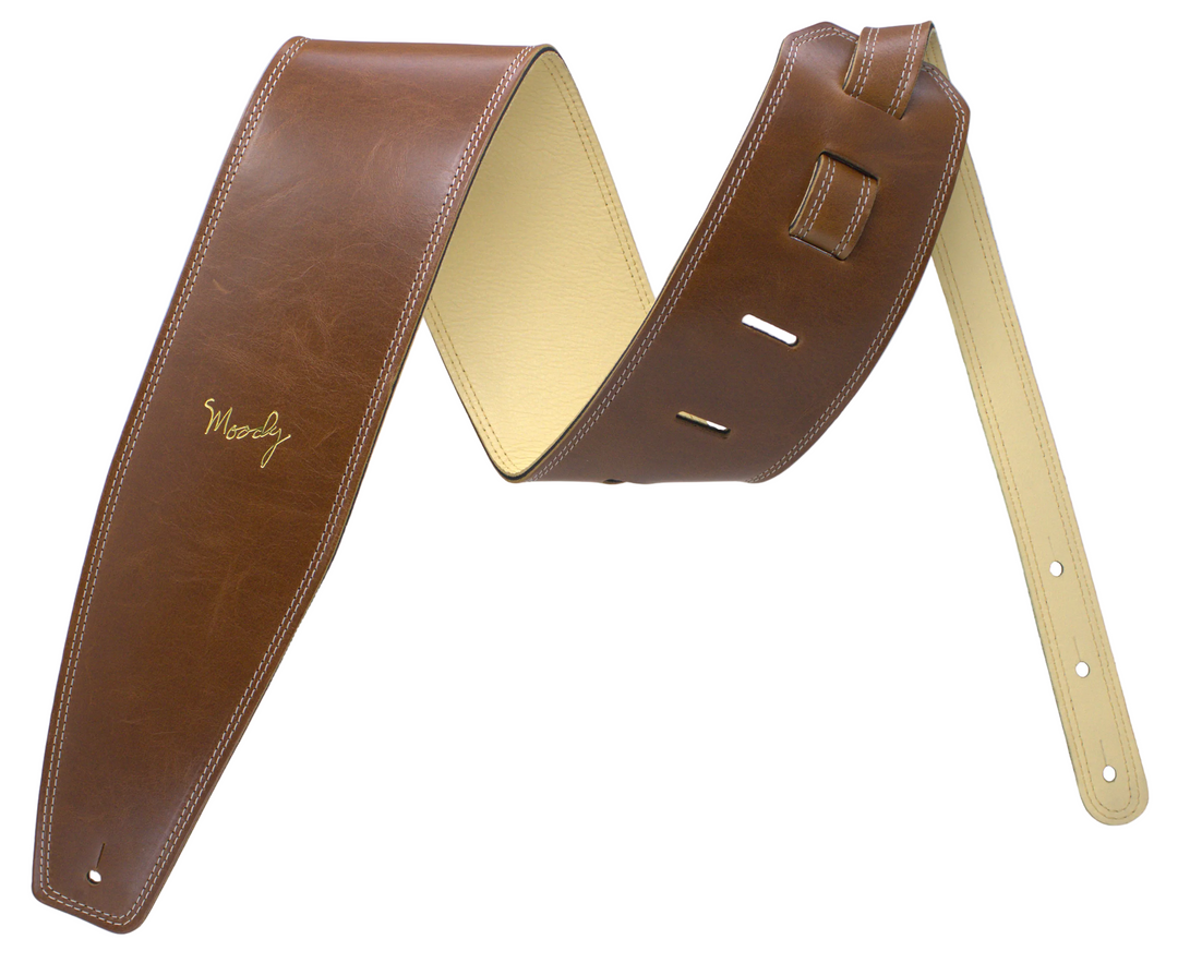 4.0" Leather Backed Guitar Strap - Light Brown/Cream