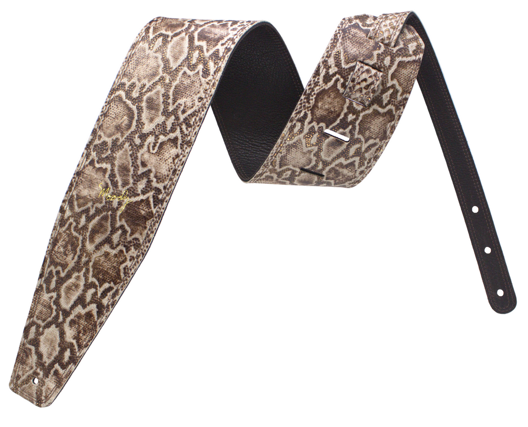 4.0" Faux Python Leather Backed Guitar Strap Brown Gold/Dark Brown