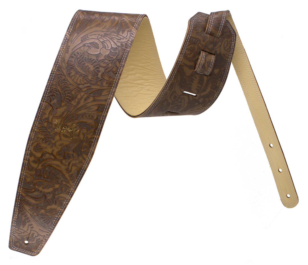 4.0" Leather Backed Western Guitar Strap - Brown/Cream