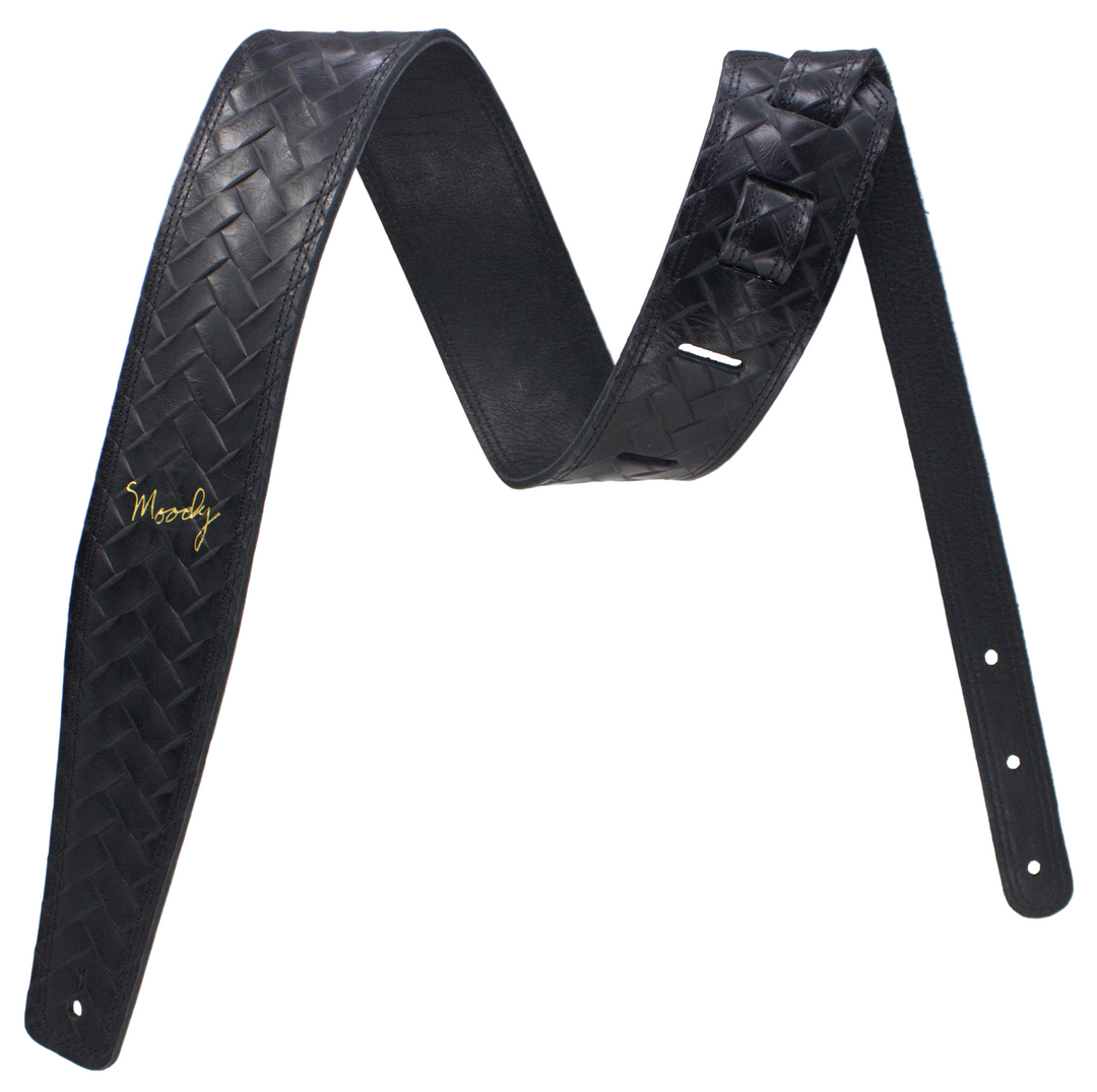 2.5" Leather Backed Western Large Basket Weave Guitar Strap - Black/Black