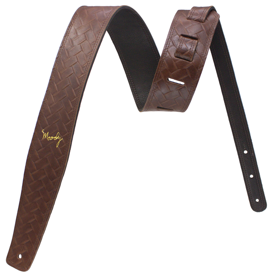 2.5" Leather Backed Western Large Basket Weave Guitar Strap - Brown/Black