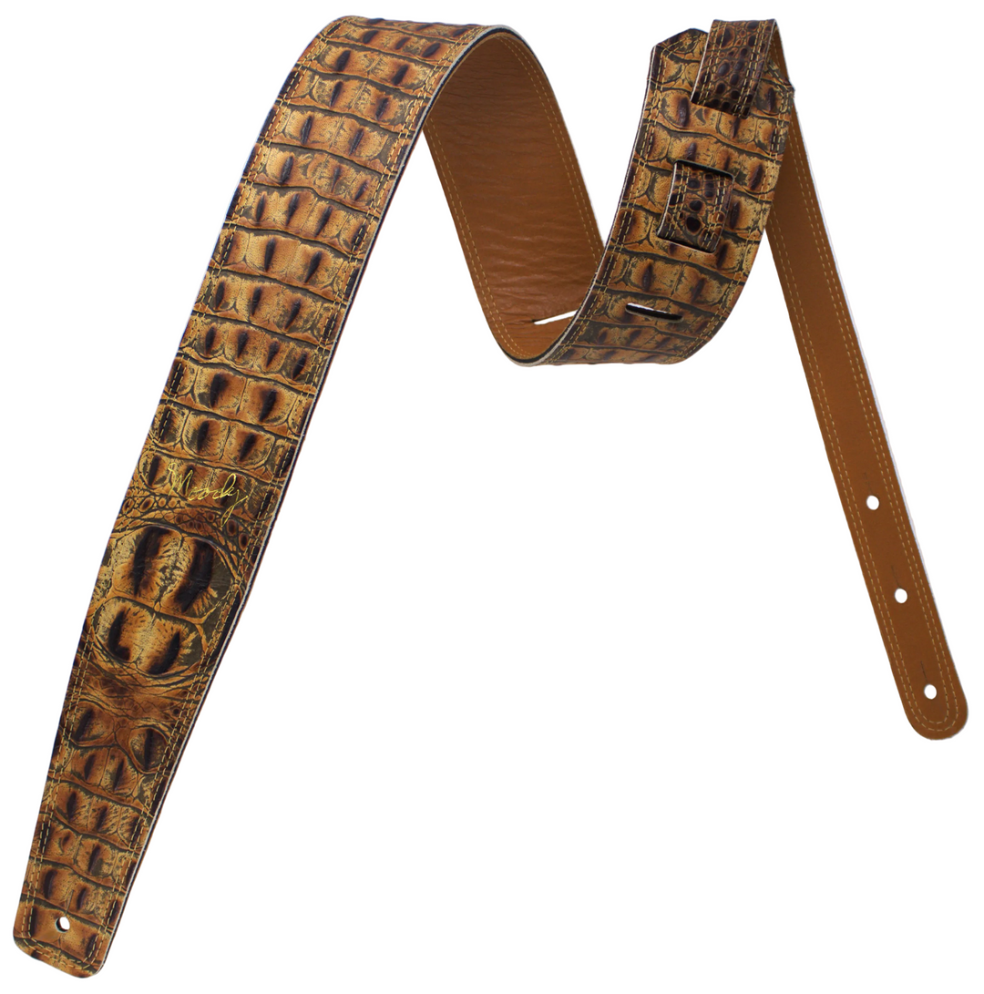 2.5" Faux Gator Leather Backed Guitar Strap - Burnt Orange/Tabacco
