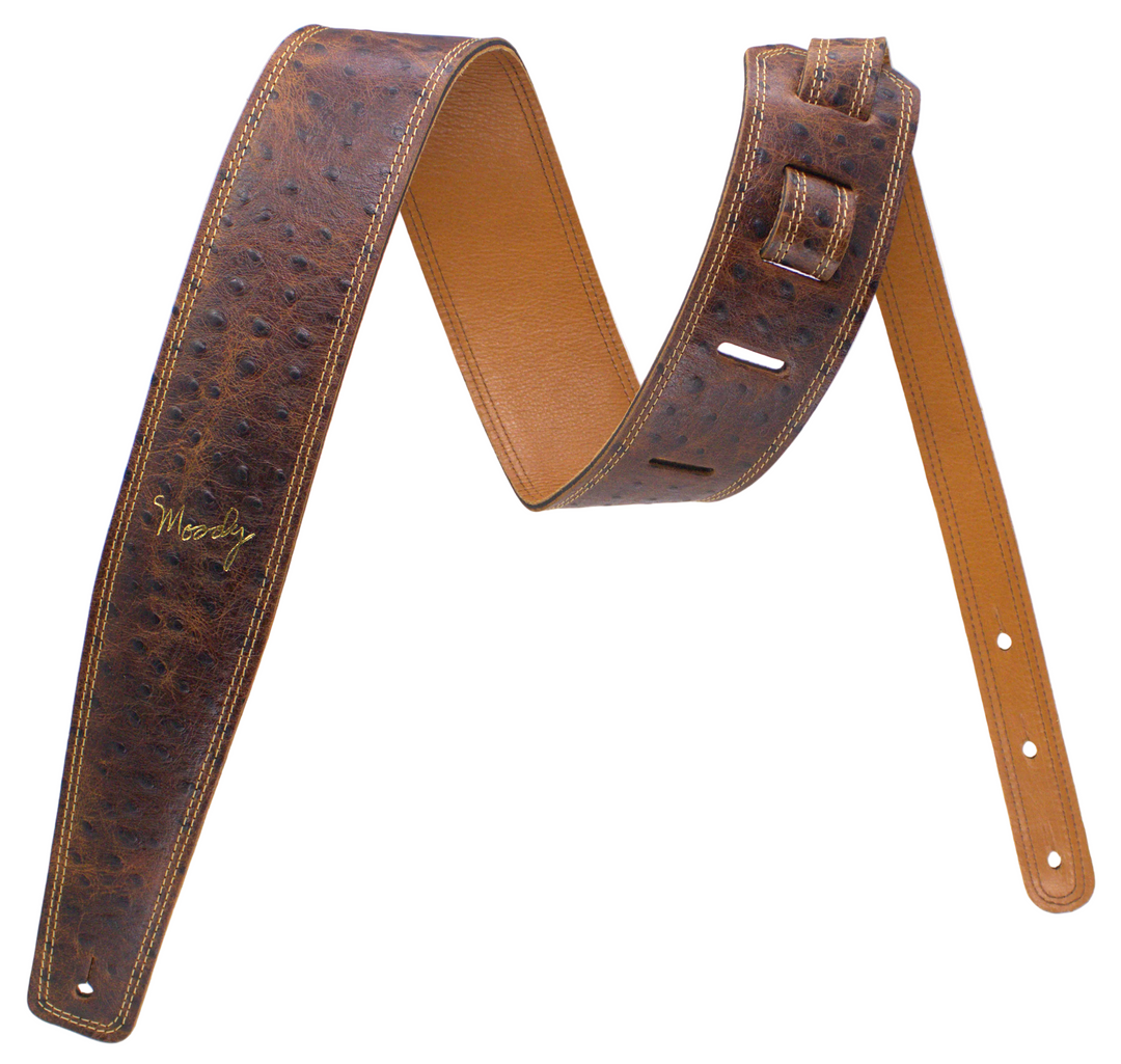 2.5" Faux Ostritch Leather Backed Guitar Strap Caramel/Tobacco