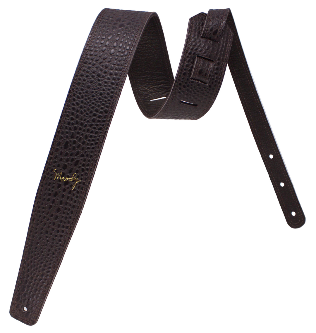 2.5" Faux Gator Leather Backed Guitar Strap - Dark Brown/Brown - Moody Leather luxury guitar strap