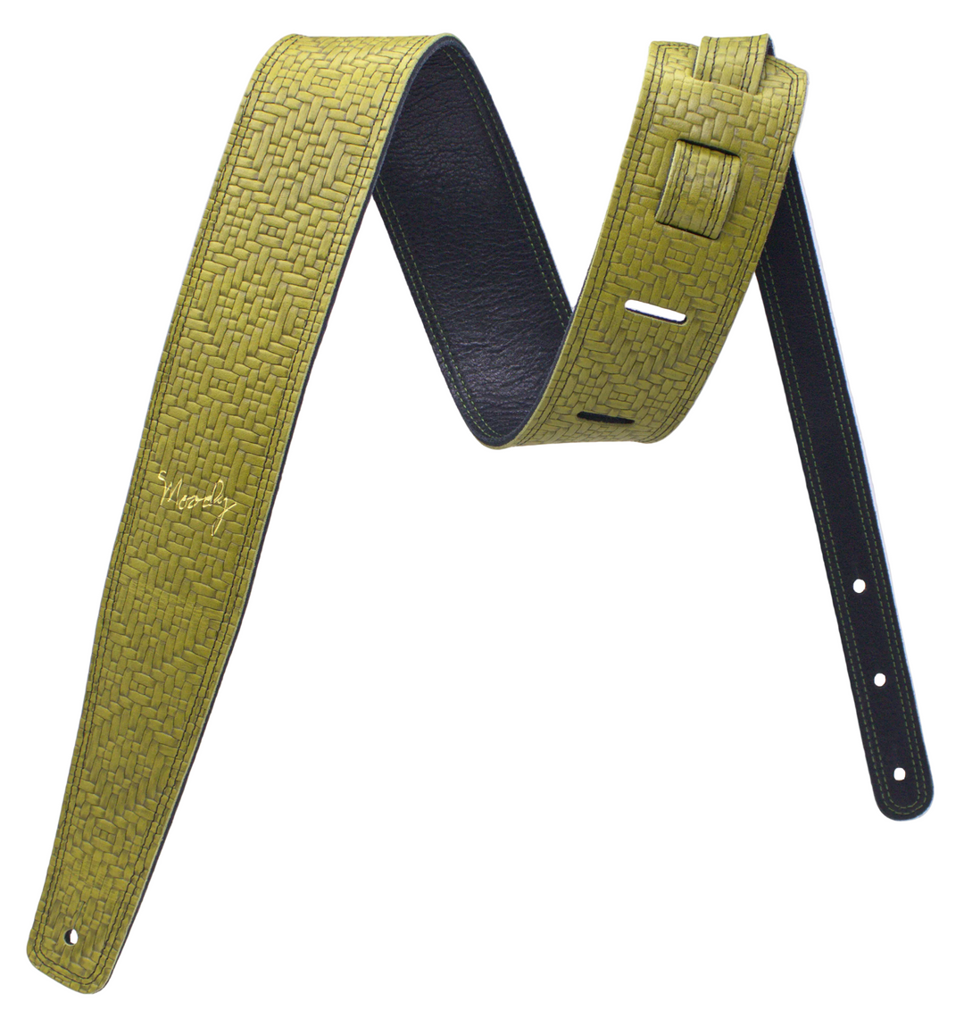 2.5" Leather Backed Western Diamond Basket Weave Guitar Strap - Avacado/Black
