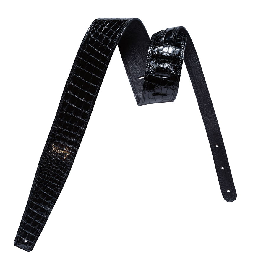 2.5" Faux Gator Leather Backed Guitar Strap - Black/Black