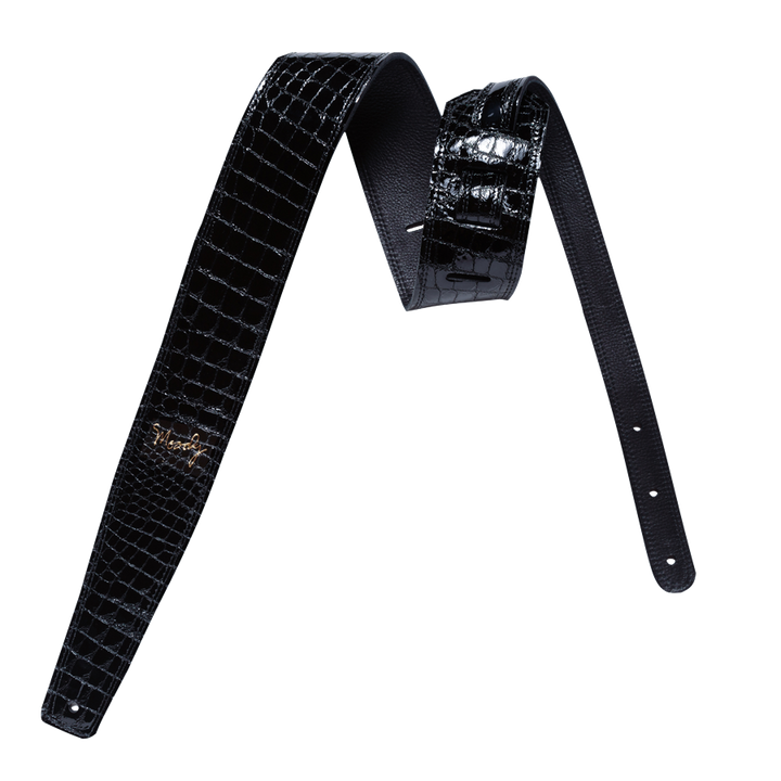 2.5" Faux Gator Leather Backed Guitar Strap - Black/Black