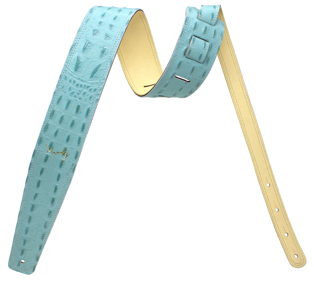 2.5" Faux Gator Leather Backed Guitar Strap - Aqua/Cream