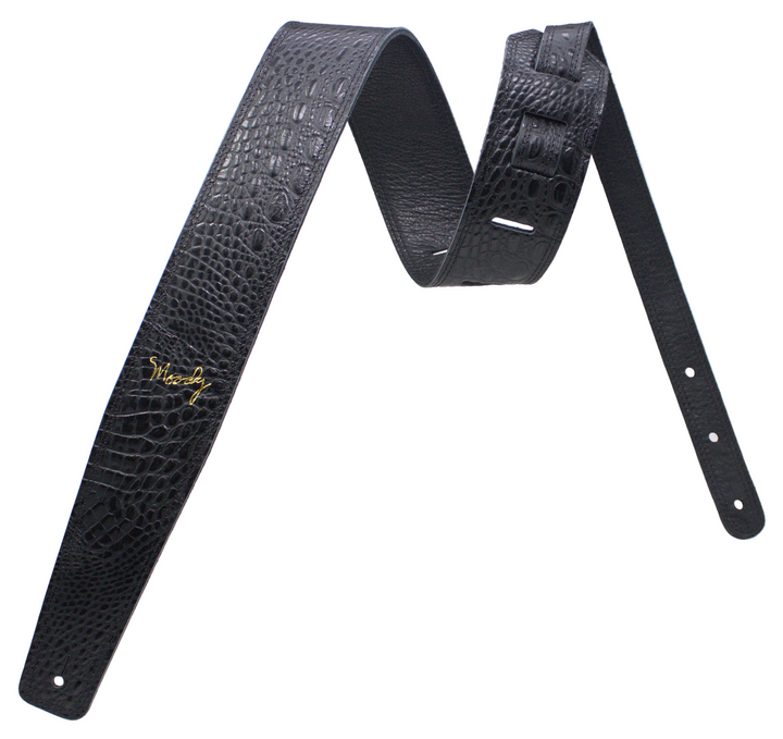 2.5" Faux Gator Leather Backed Guitar Strap - Black/Black
