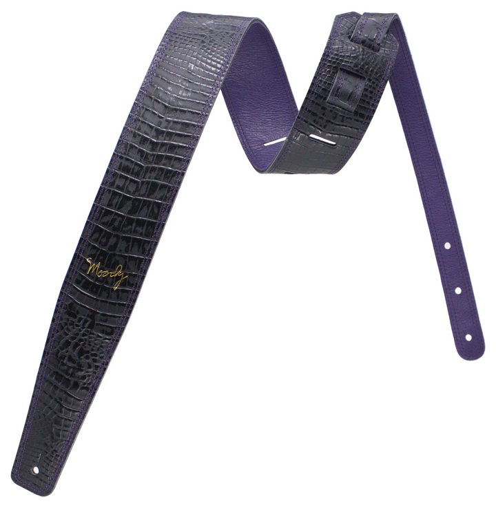 2.5" Faux Gator Leather Backed Guitar Strap - Black/Purple