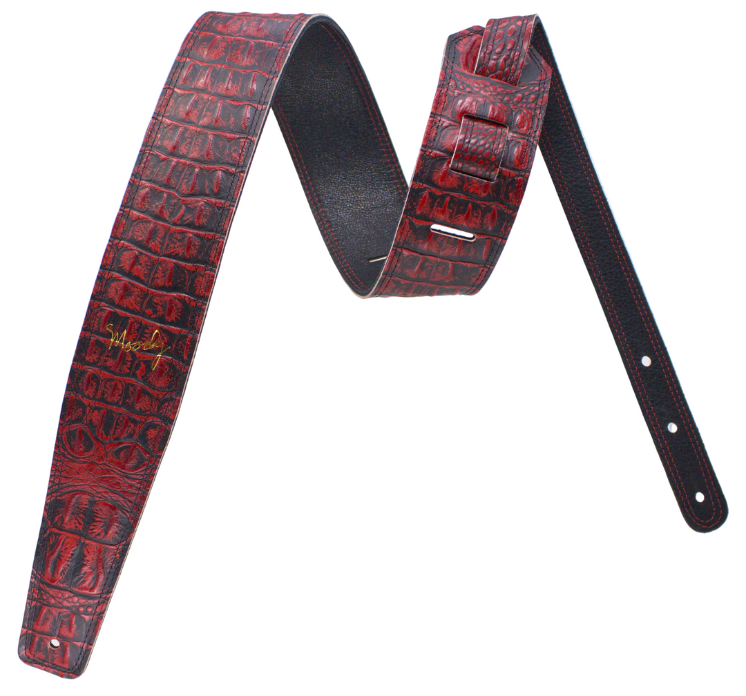2.5" Faux Gator Leather Backed Guitar Strap - Red/Black