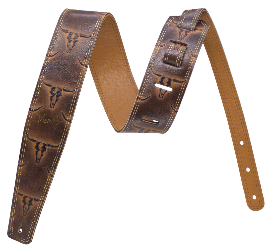 2.5" Leather Backed Western Guitar Strap - Longhorn Brown/Tabacco