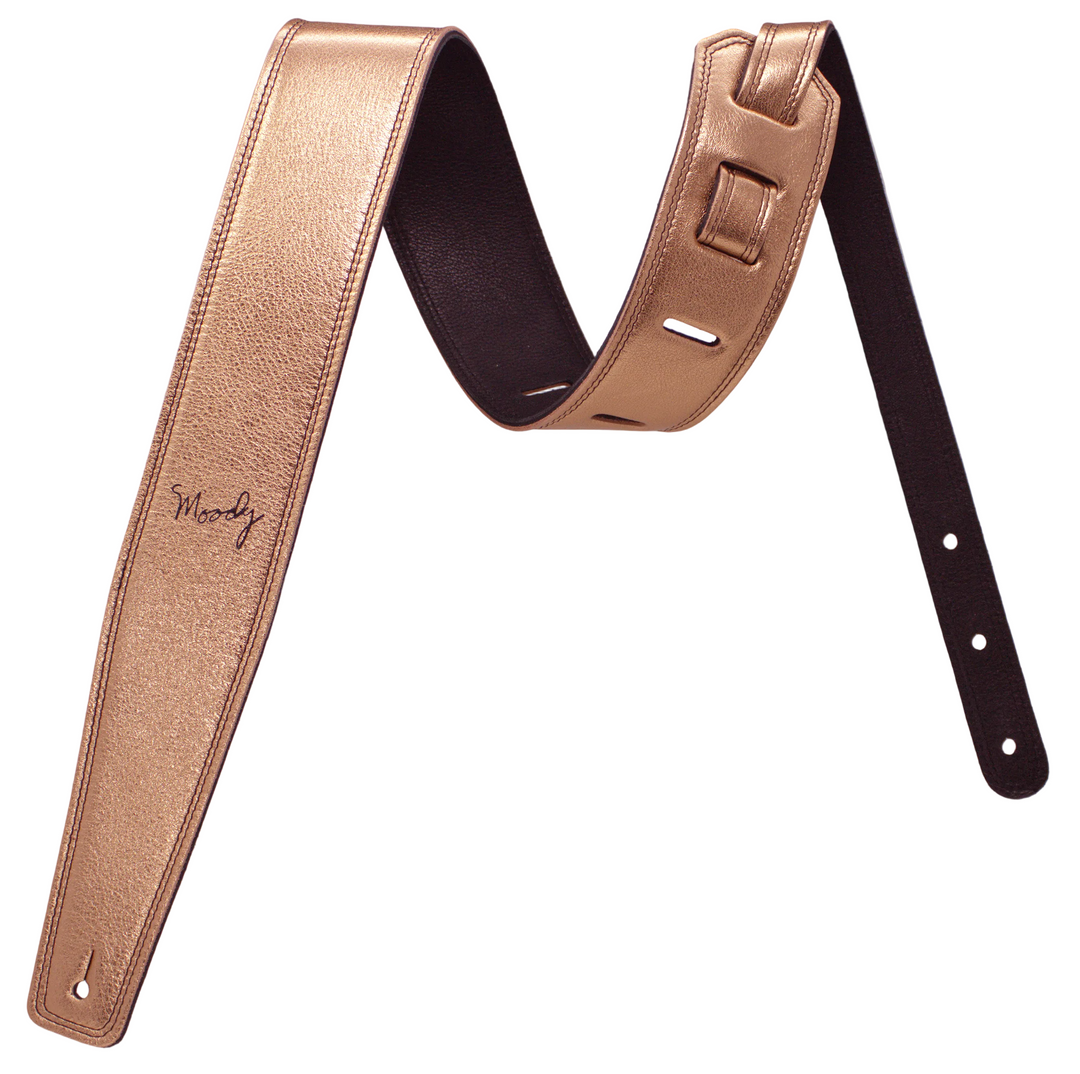 2.5" Leather Backed Guitar Strap - Metallic Copper/Black