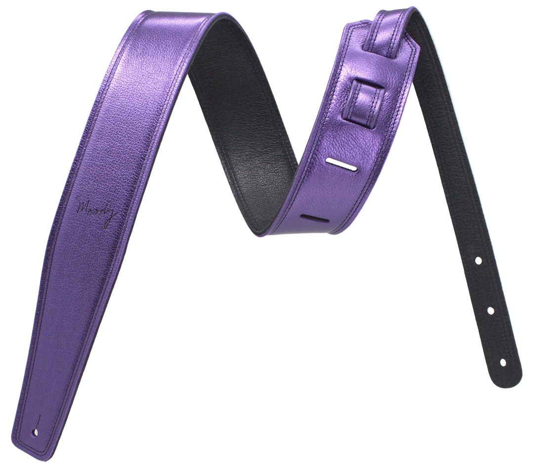 2.5" Leather Backed Guitar Strap - Metallic Purple/Black