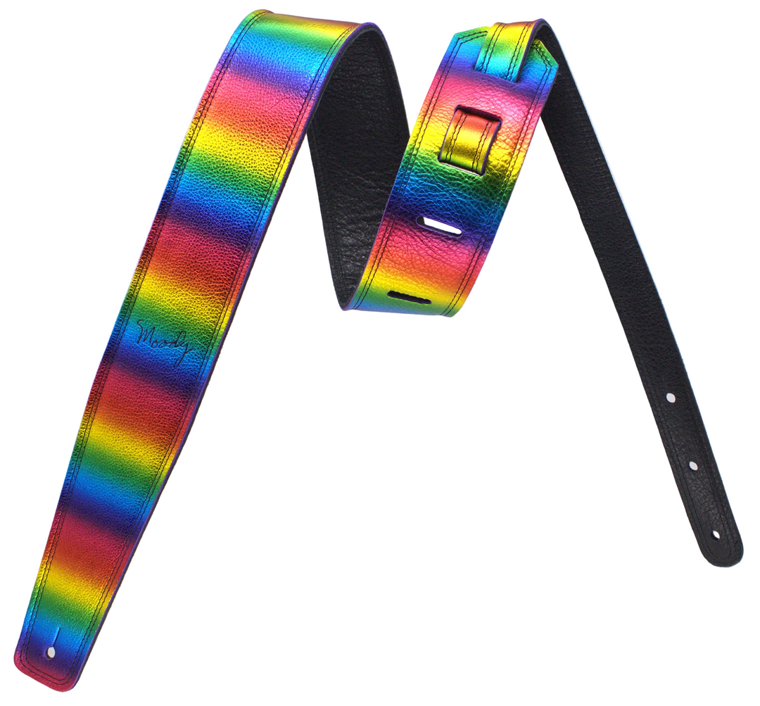 2.5" Leather Backed Guitar Strap - Metallic Rainbow/Black