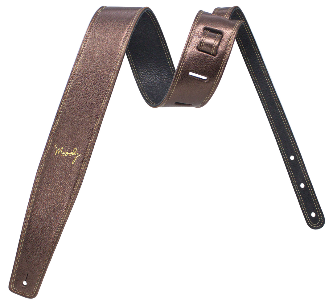 2.5" Leather Backed Guitar Strap - Metallic Tabacco/Black