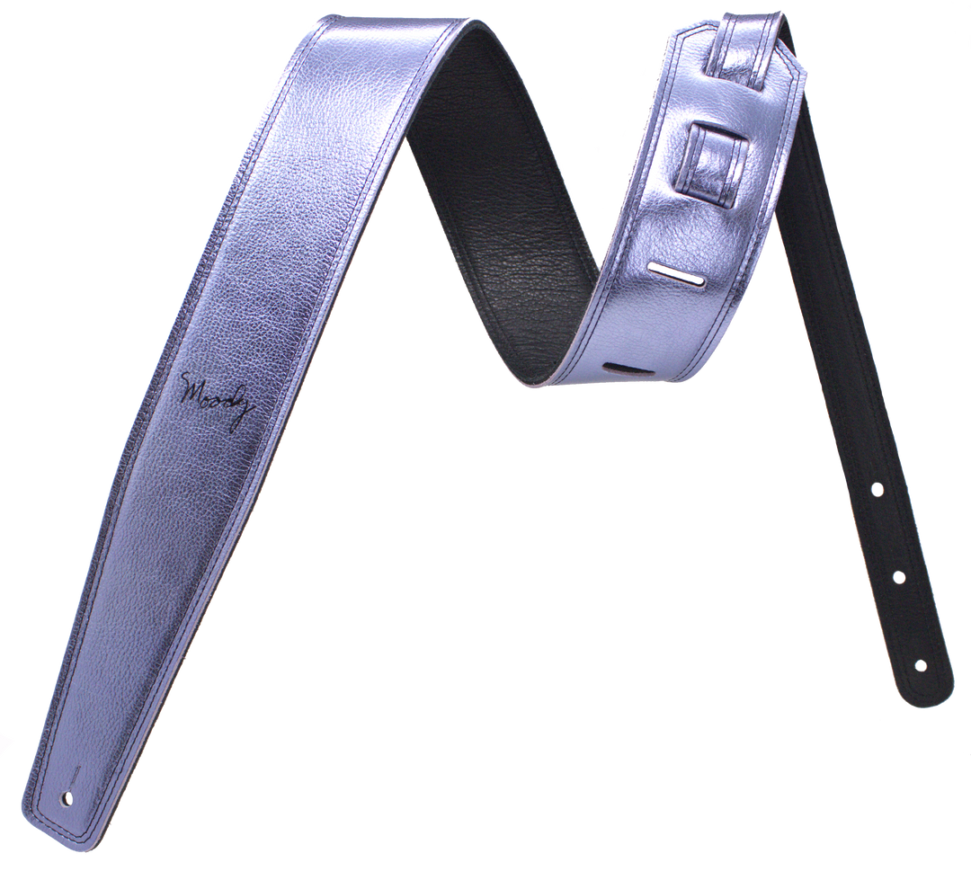 2.5" Leather Backed Guitar Strap - Metallic Lilac/Black