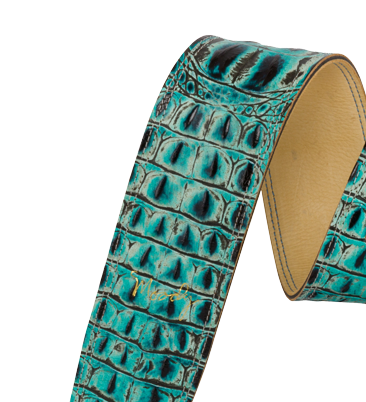 Moody Leather 2.5" Faux Gator Leather Backed Guitar Strap - Topaz/Cream — handmade Italian leather guitar strap made in USA