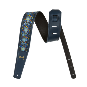 2.5" - Hippie Series - Leather Backed Guitar Strap - Black/Blue