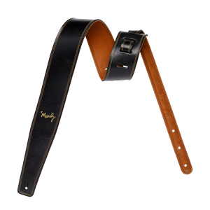Moody Leather 2.5" Leather Backed Guitar Strap - Black/Tobacco — handmade Italian leather guitar strap made in USA