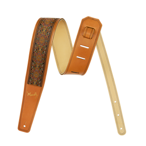 2.5" - Hippie Series - Leather Backed Guitar Strap - Orange/Cream