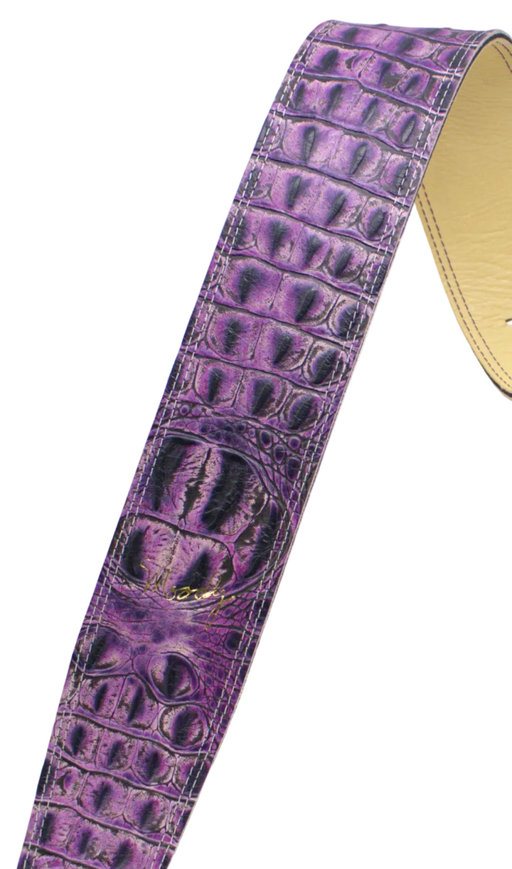 2.5" Faux Gator Leather Backed Guitar Strap - Purple/Cream
