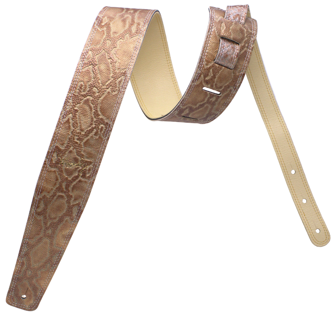 2.5" Faux Python Leather Backed Guitar Strap Tan Copper/Cream