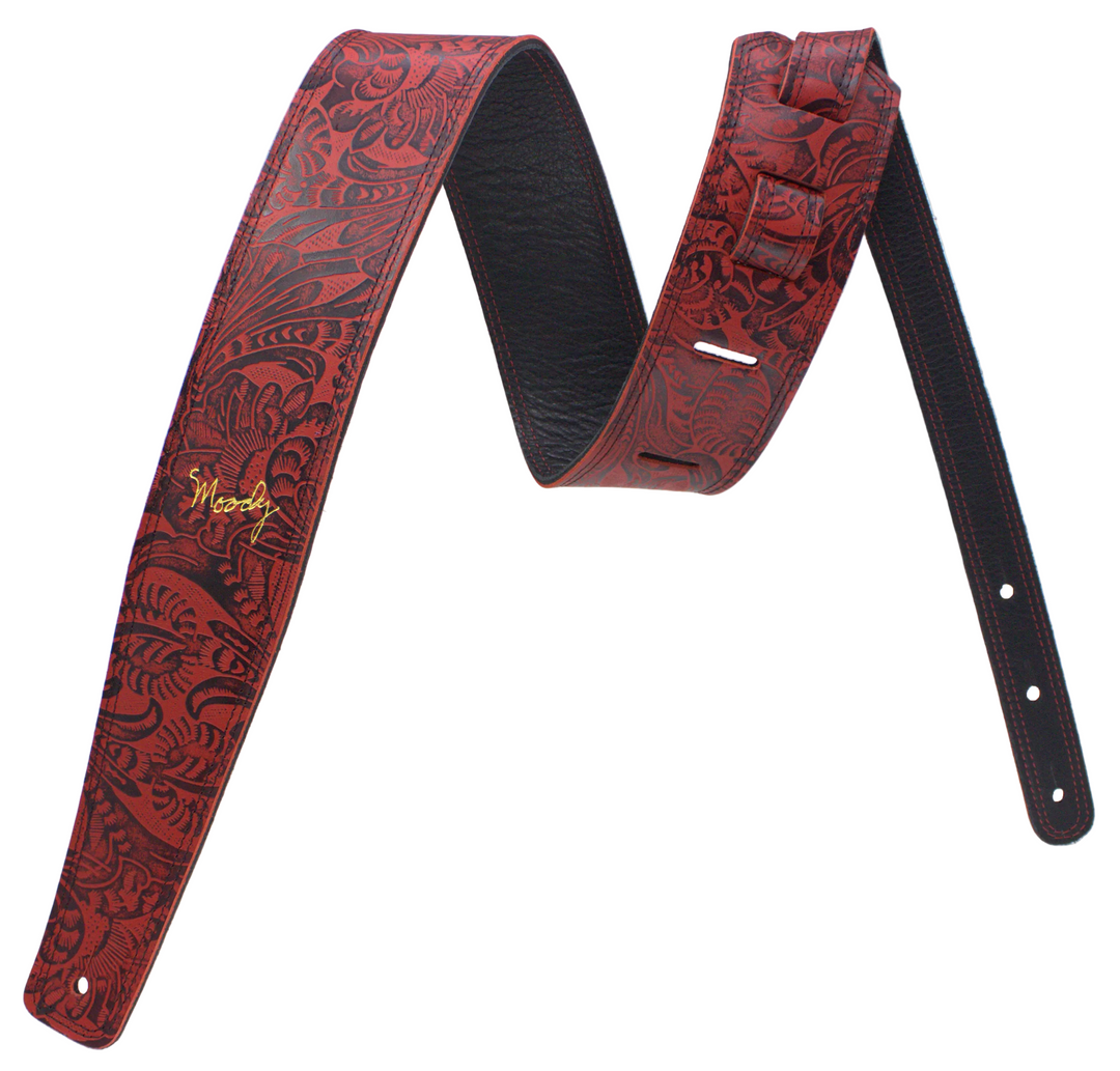 2.5" Leather Backed Western Guitar Strap - Red/Black