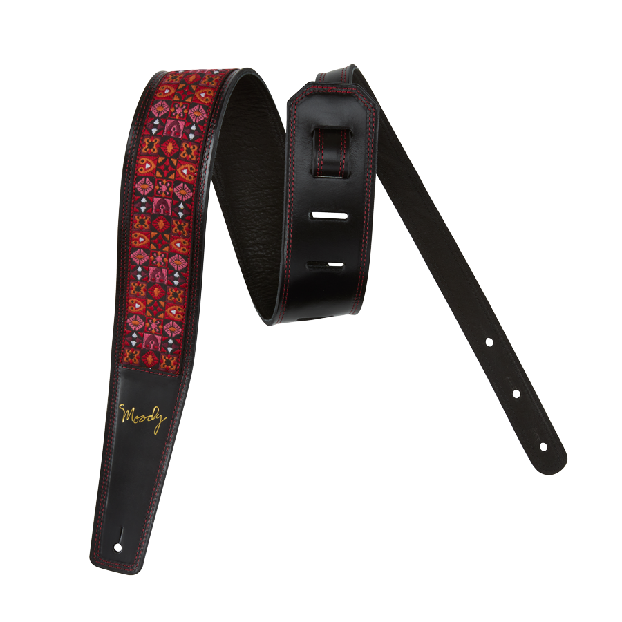 2.5 - Hippie Series - Leather Backed Guitar Strap - Red/Black