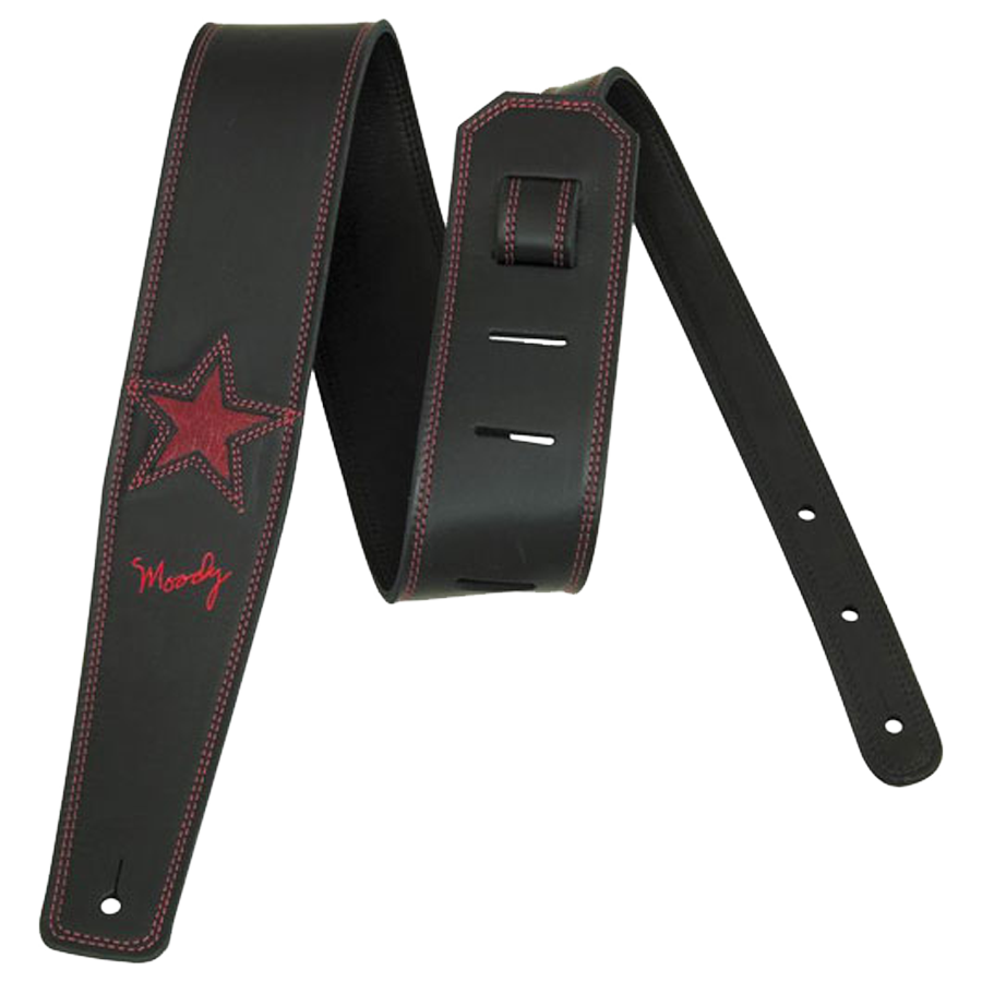 4.0 Leather Backed Guitar Strap - Black/Red