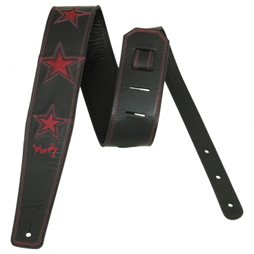 2.5" 3 STAR Leather Backed Strap - Black/Black & three red stars