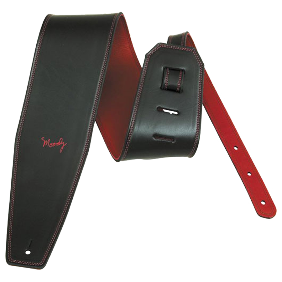 Straight Up - Carbon Black with Red Stripe Leather Guitar Strap