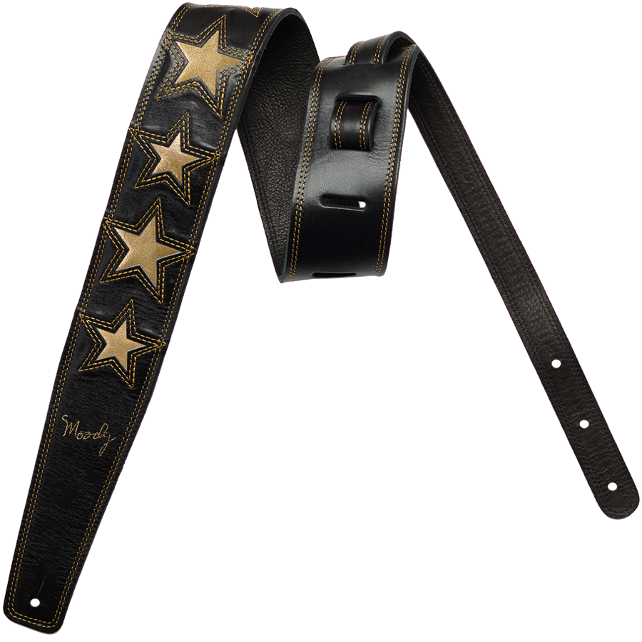 2.5 6 STAR Leather Backed Strap - Black/Black & six gold stars