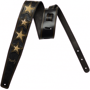 2.5" 6 STAR Leather Backed Strap - Black/Black & six gold stars