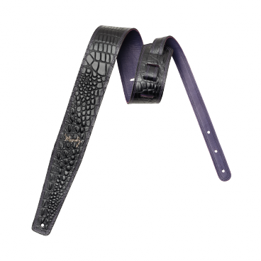 2.5" Faux Gator Leather Backed Guitar Strap - Dark Brown/Purple